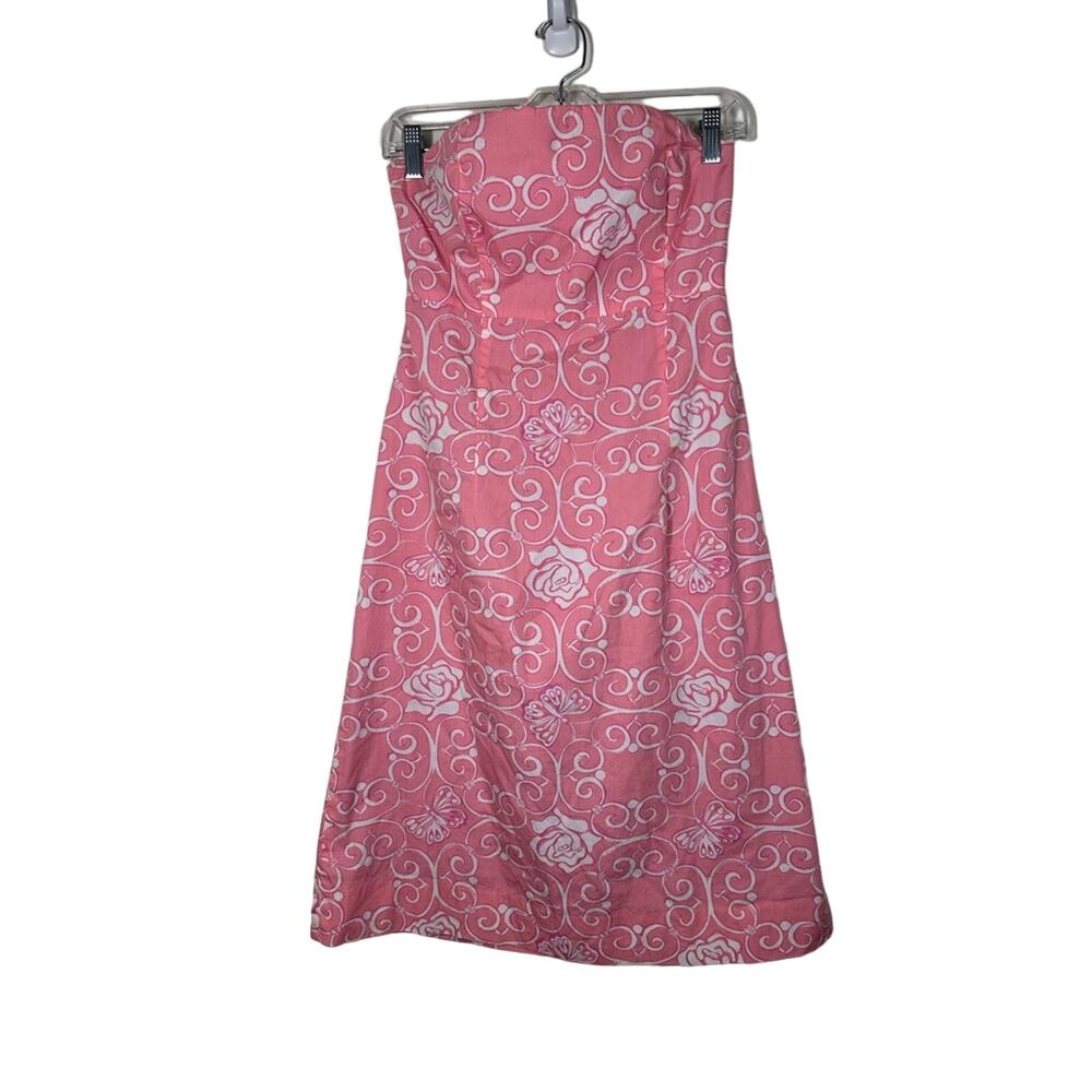 Lilly Pulitzer Pink and White Strapless Mini Dress